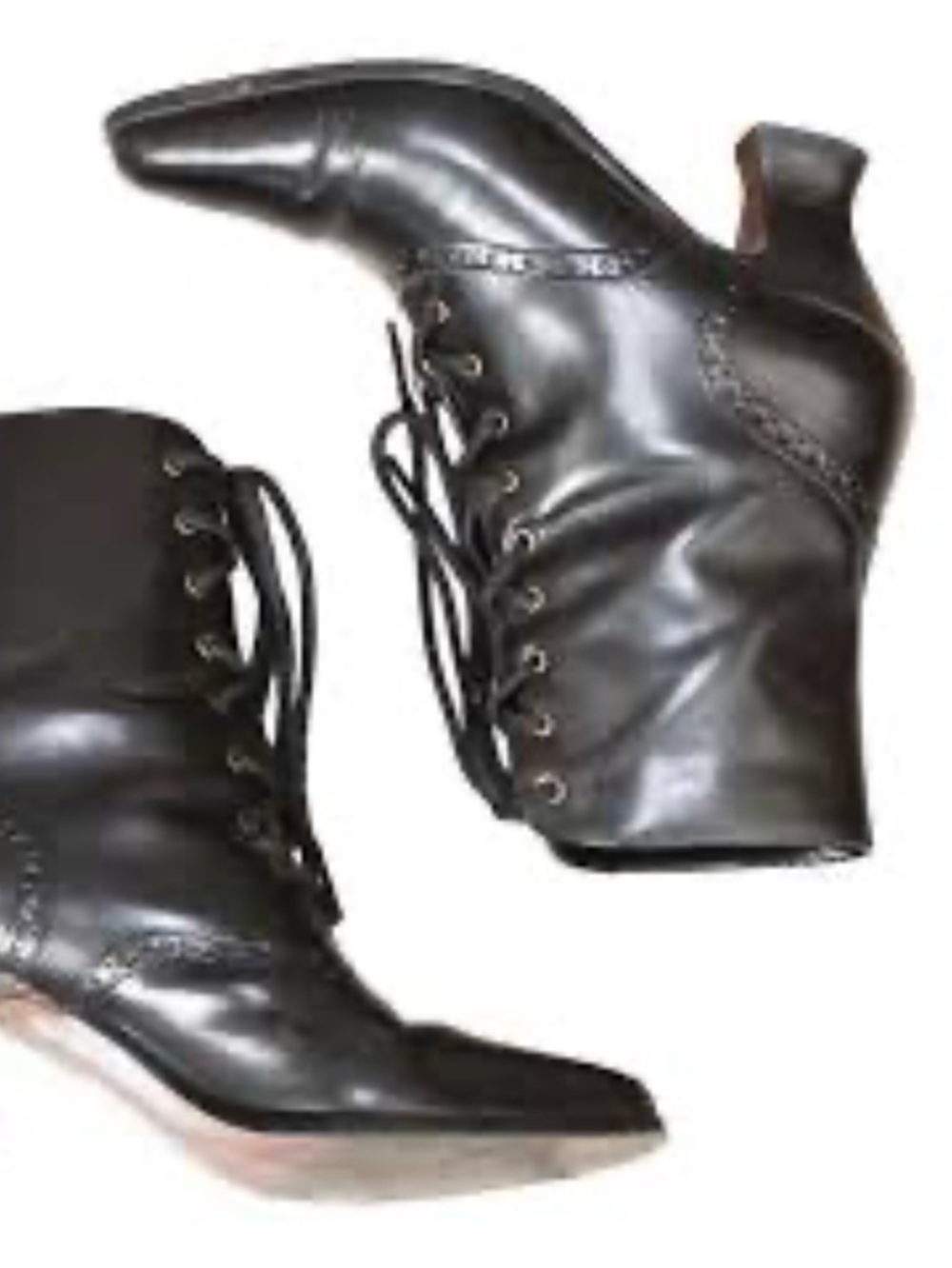 Women's Black Lace-Up Leather Ankle Boots 81/2 N